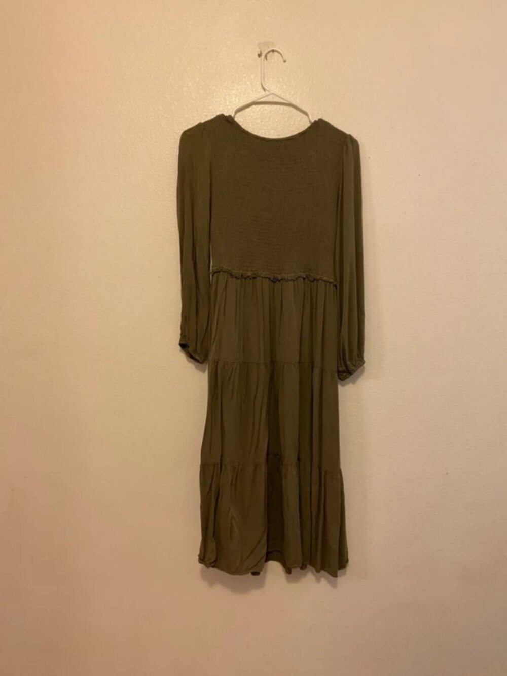 Merokeety khaki army green smocked dress